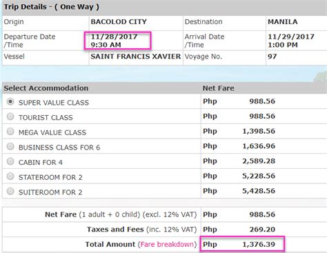 2go rates for vehicles manila to bacolod